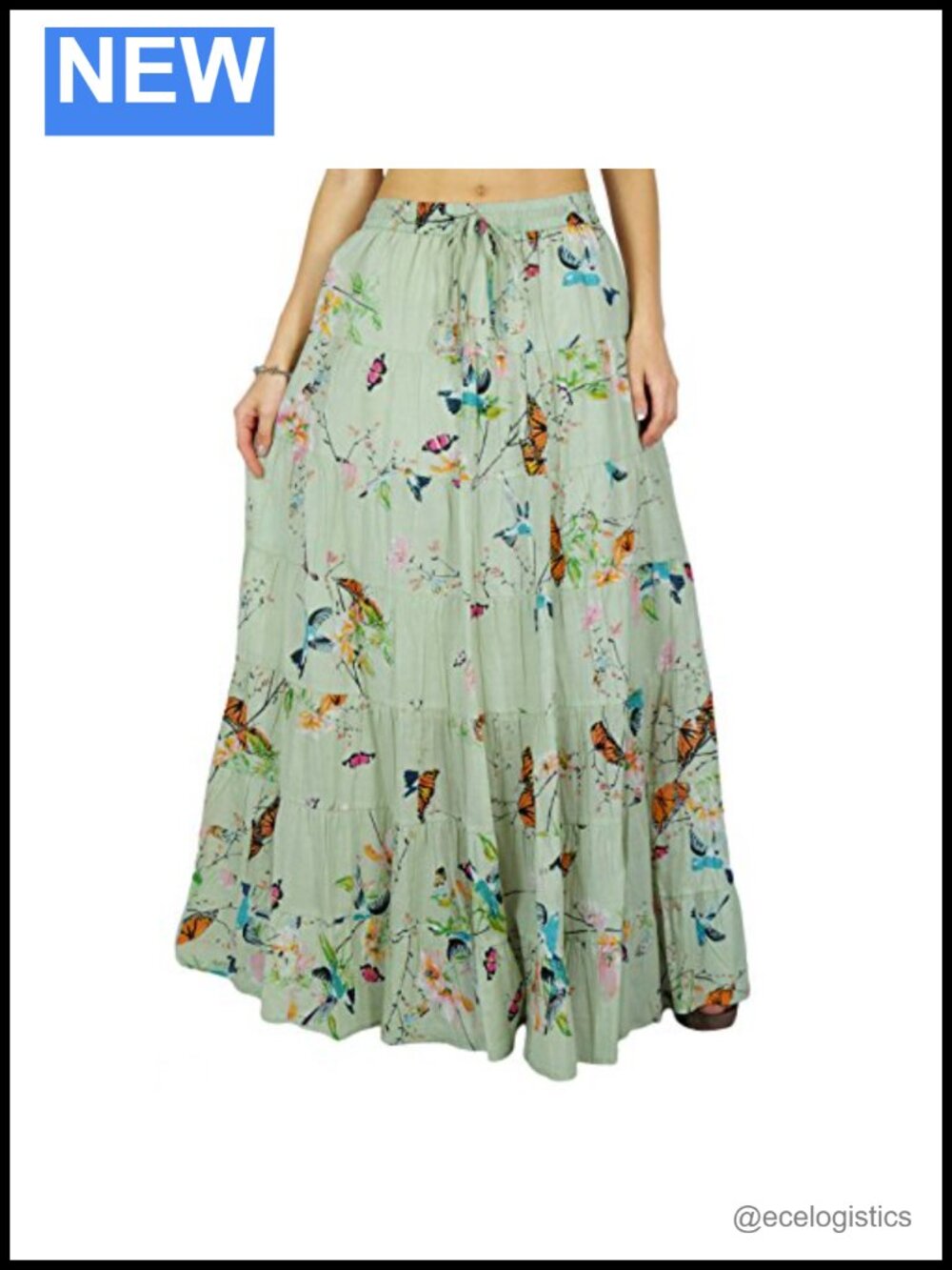 Cotton Maxi Skirt Long Tiered Elastic Waist Beach Wear Summer